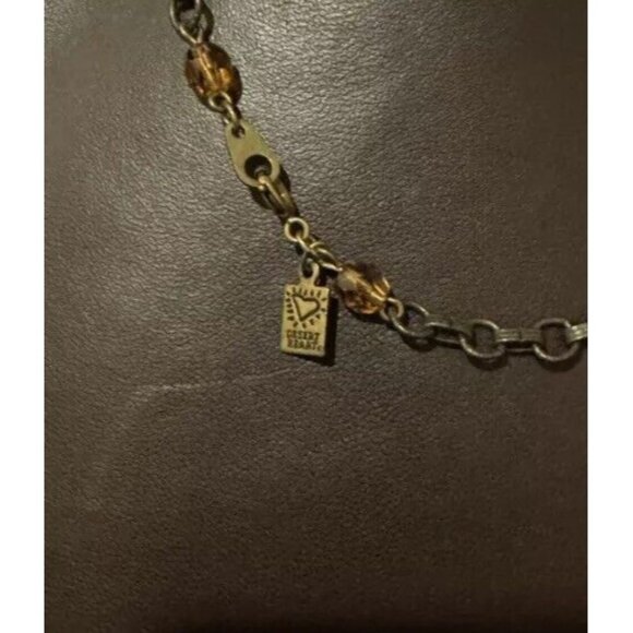 Vtg Necklace Pendant Desert Heart Bronze Disc Southwestern 18” Faceted Crystal - Picture 4 of 4